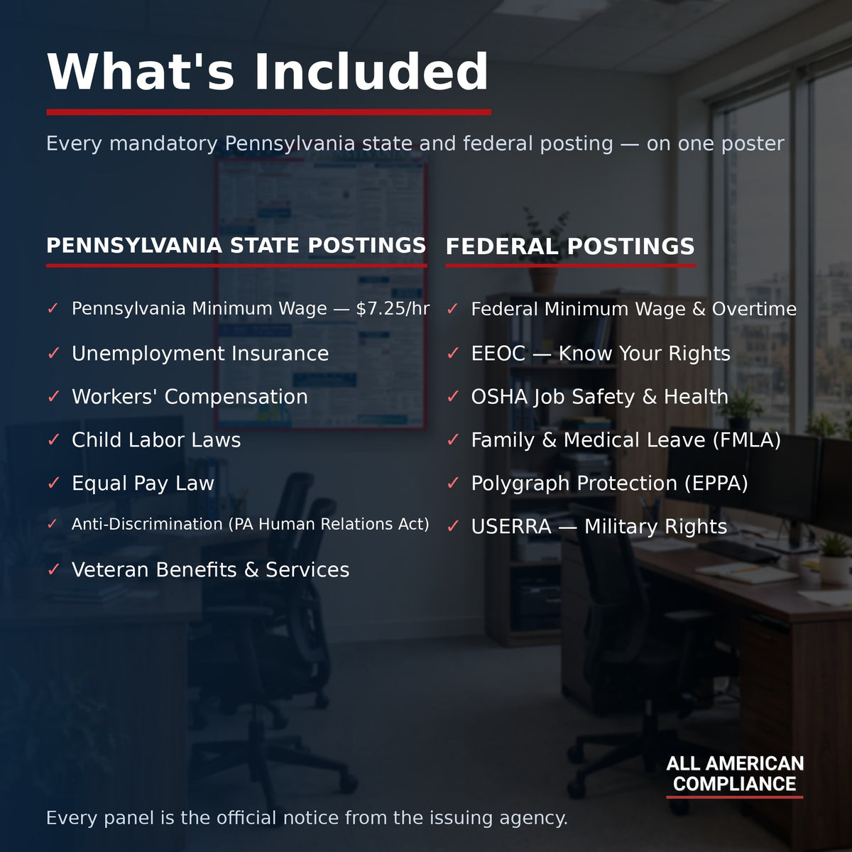 Pennsylvania labor law poster — what is included.