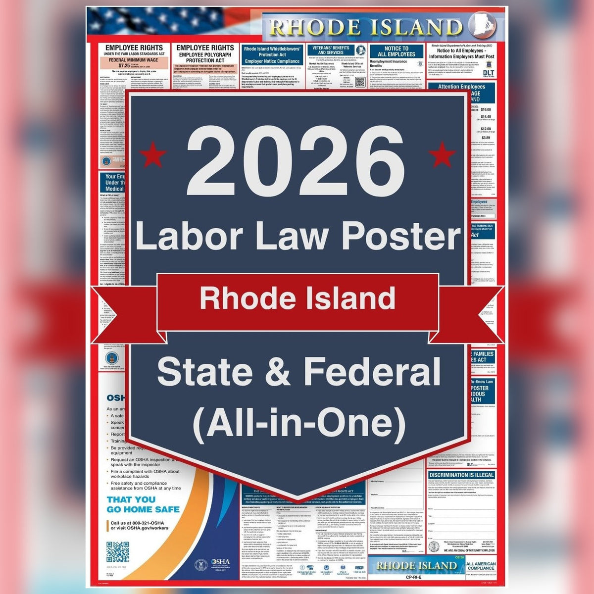 Rhode Island labor law poster front view.