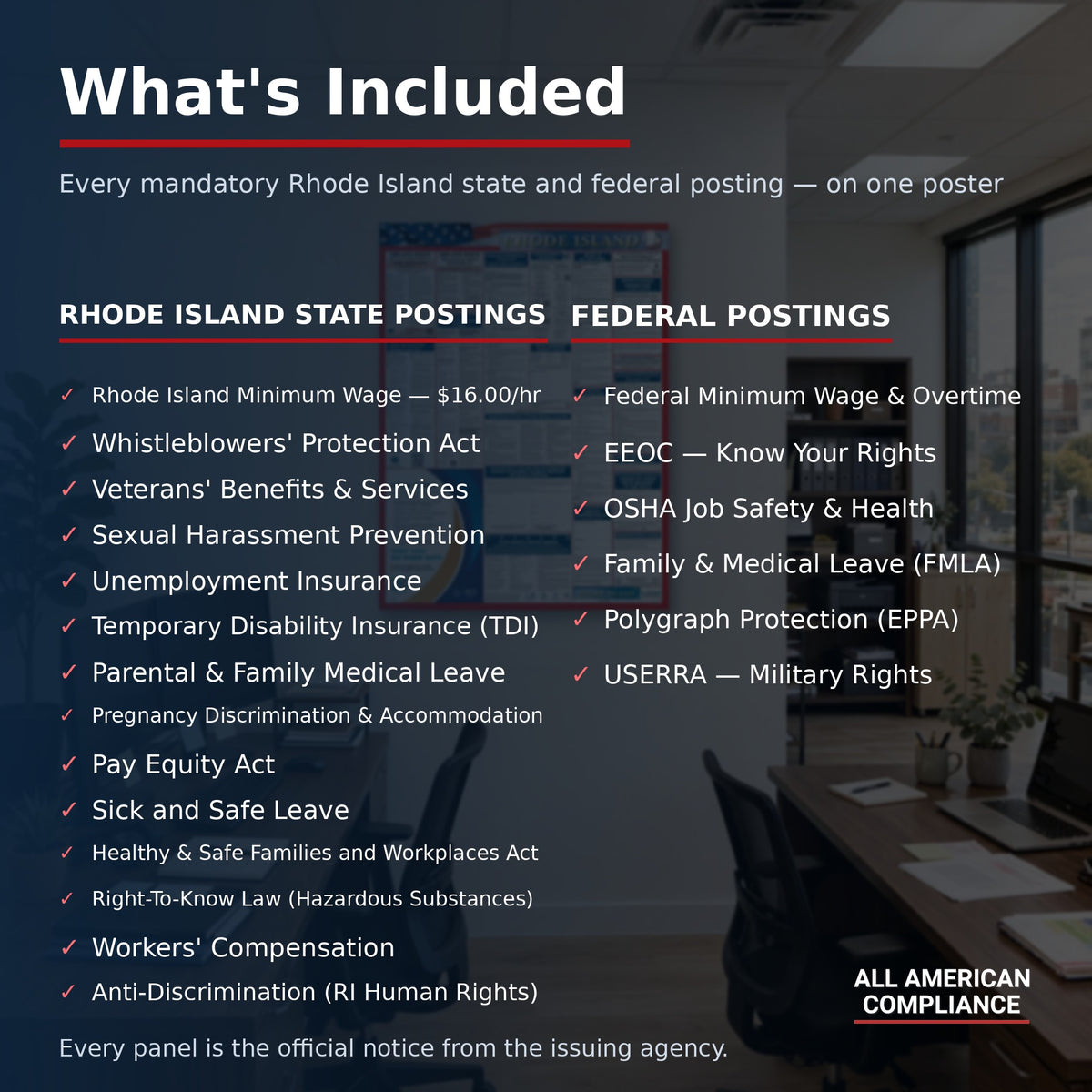 Rhode Island labor law poster — what is included.