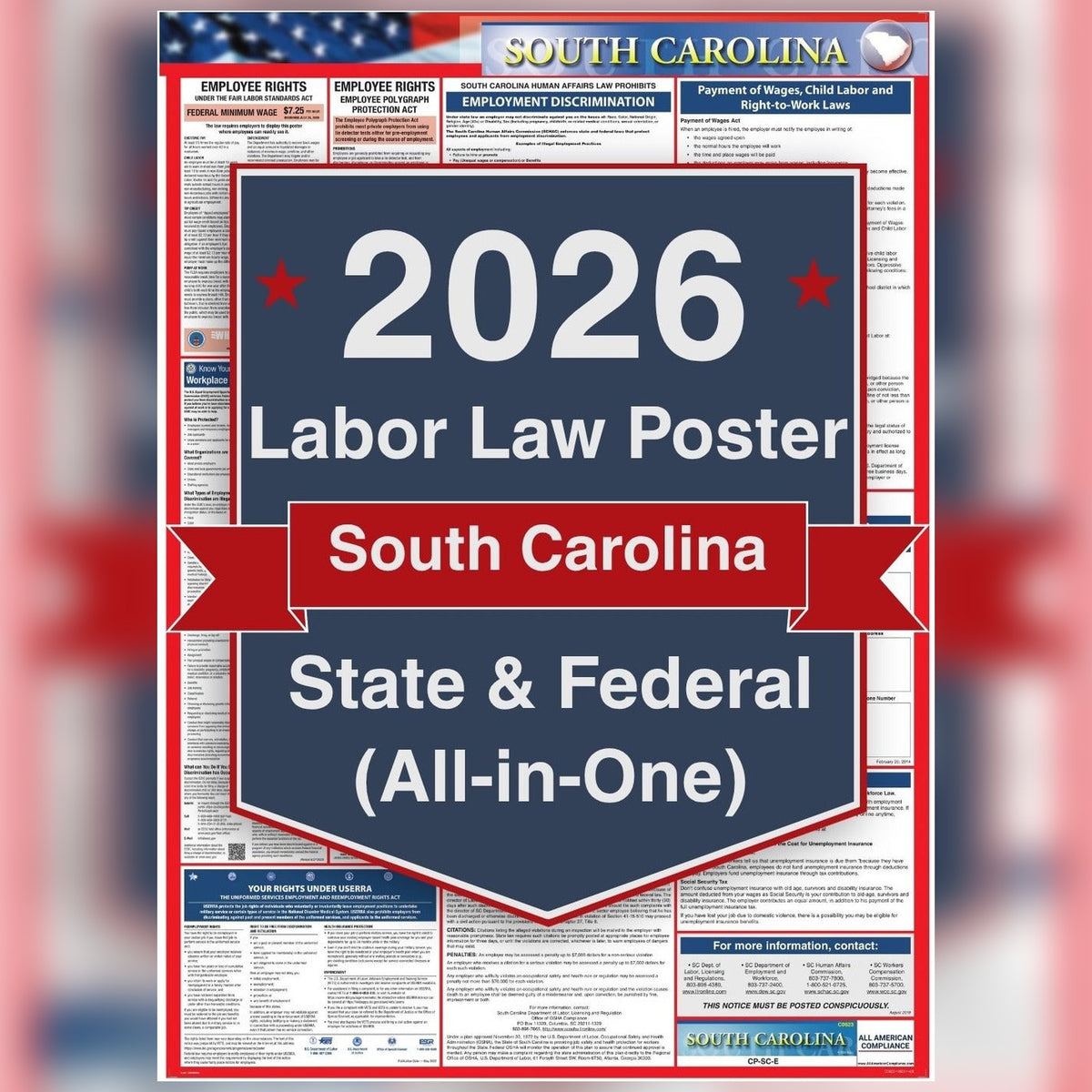 South Carolina labor law poster front view.
