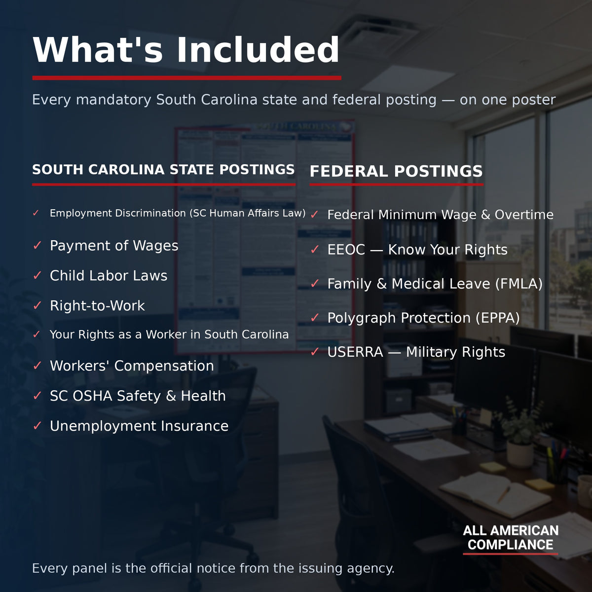 South Carolina labor law poster — what is included.