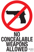 South Carolina No Concealable Weapons Allowed sign
