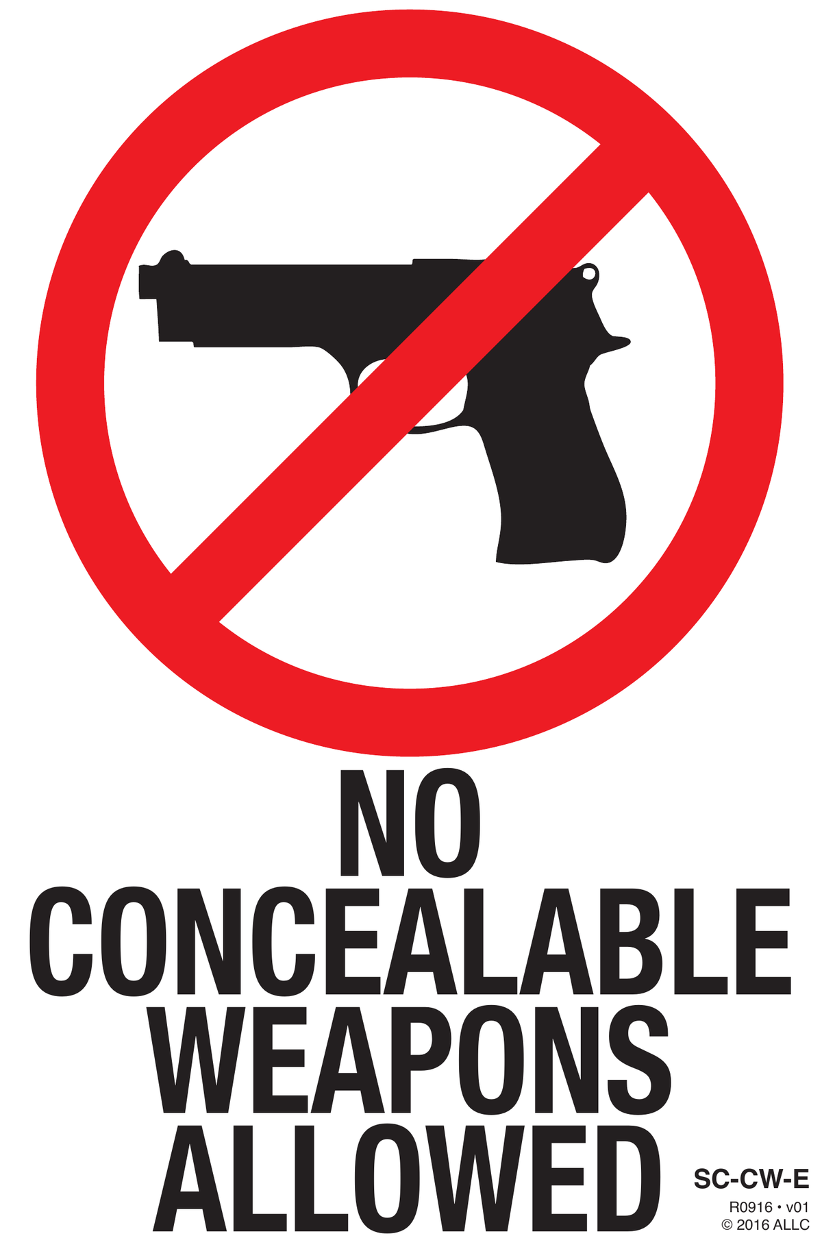 South Carolina No Concealable Weapons Allowed sign
