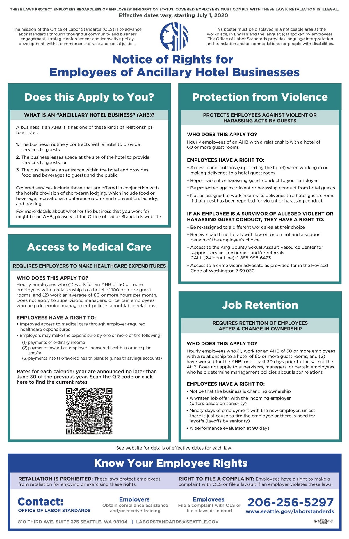 Seattle Notice for Ancillary Hotel Businesses Poster