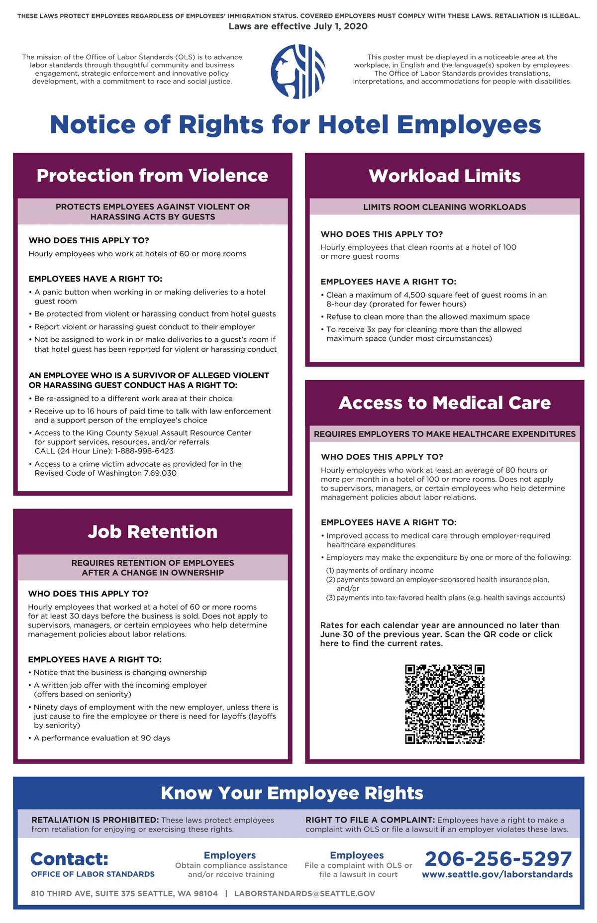 Seattle Hotel Employee Notice of Rights Poster