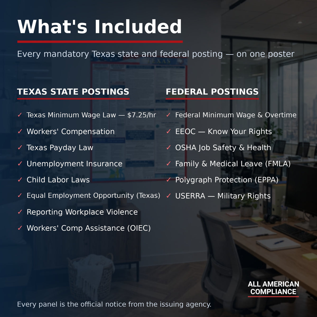 Texas labor law poster — what is included.