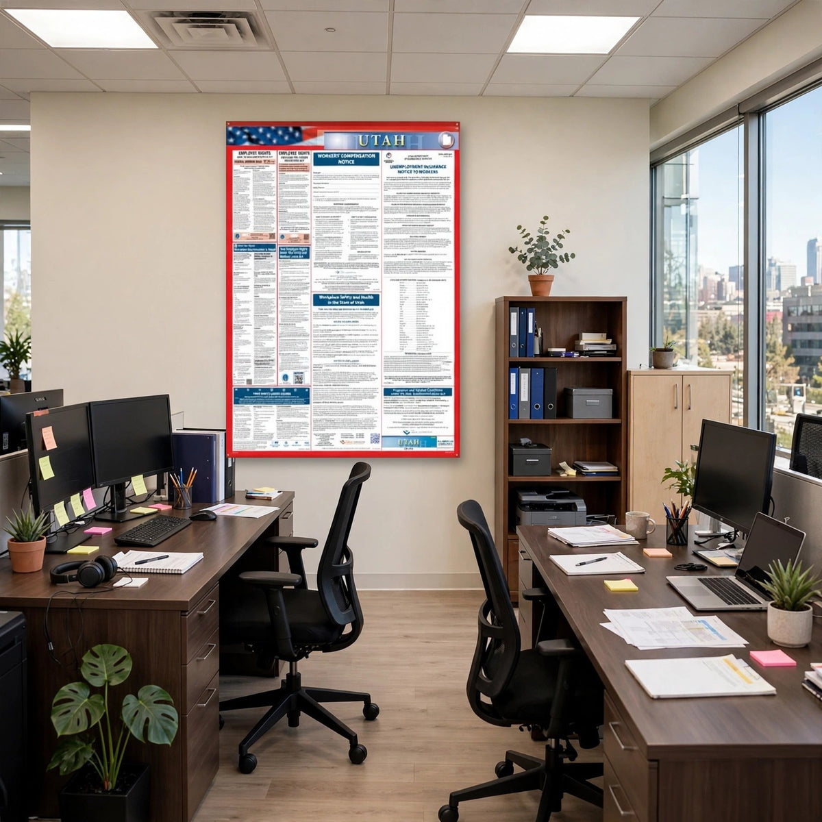 Utah labor law poster on an office wall.