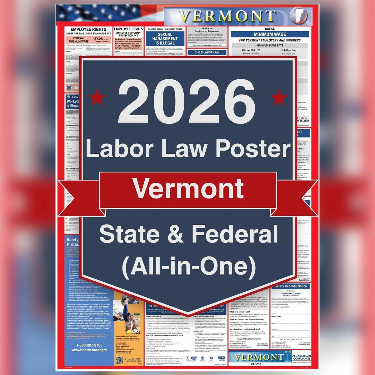 Vermont labor law poster front view.