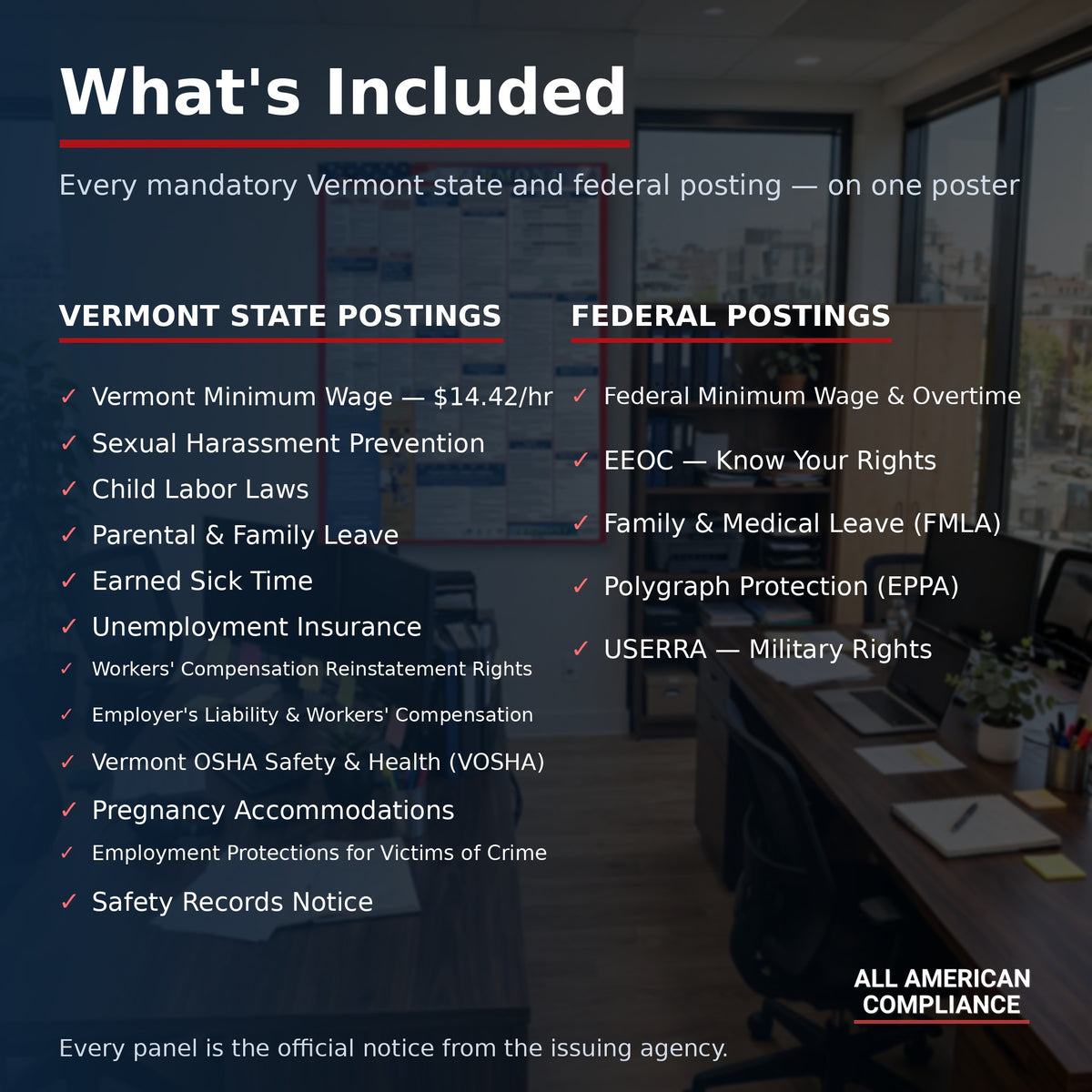 Vermont labor law poster — what is included.